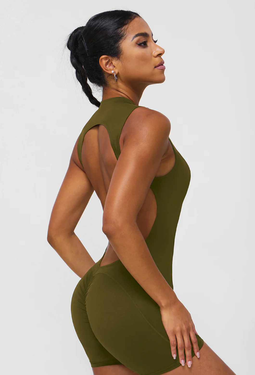 Scrunch Backless Bodysuit Army Green