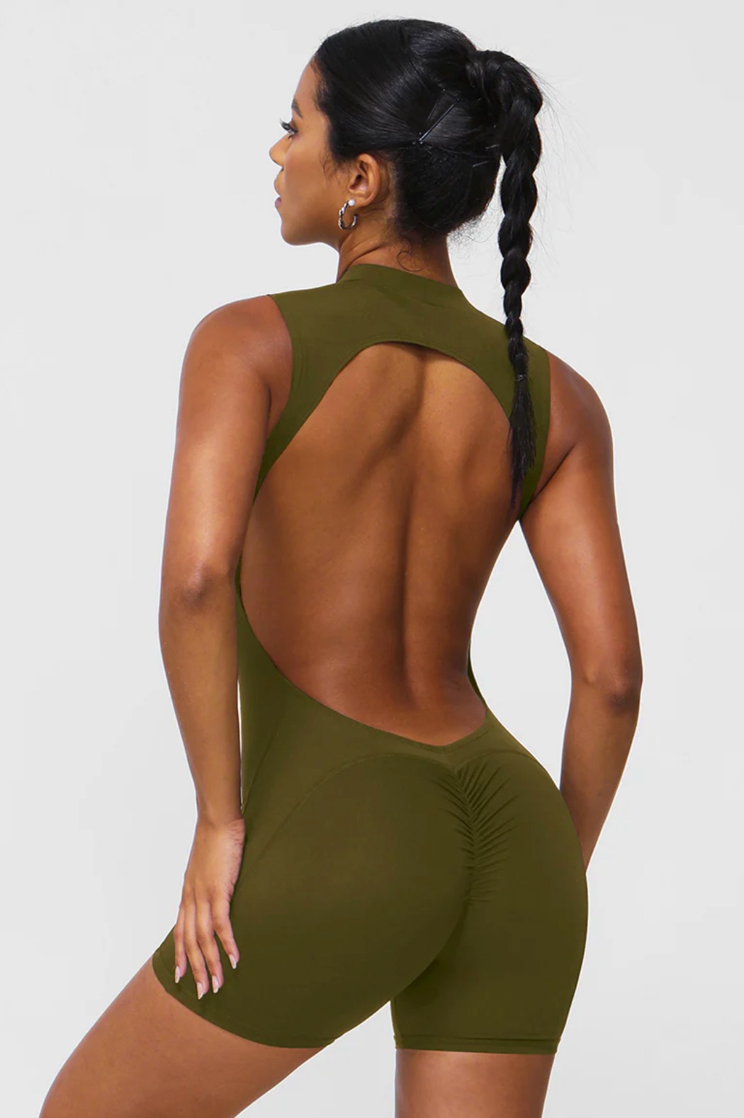 Scrunch Backless Bodysuit Army Green