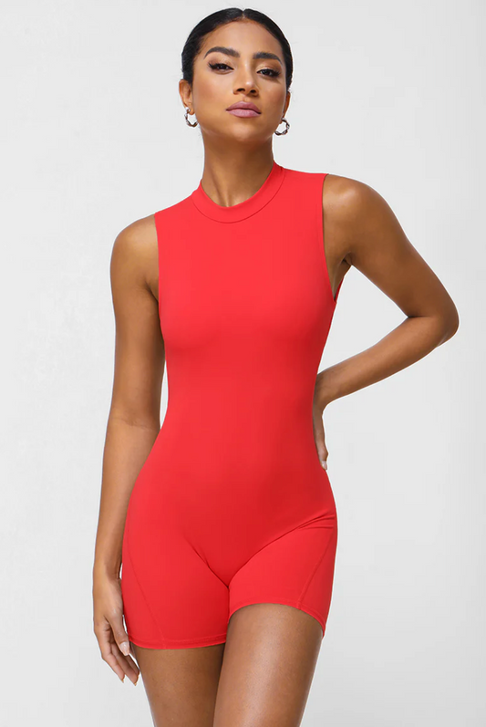 Scrunch Backless Bodysuit Red