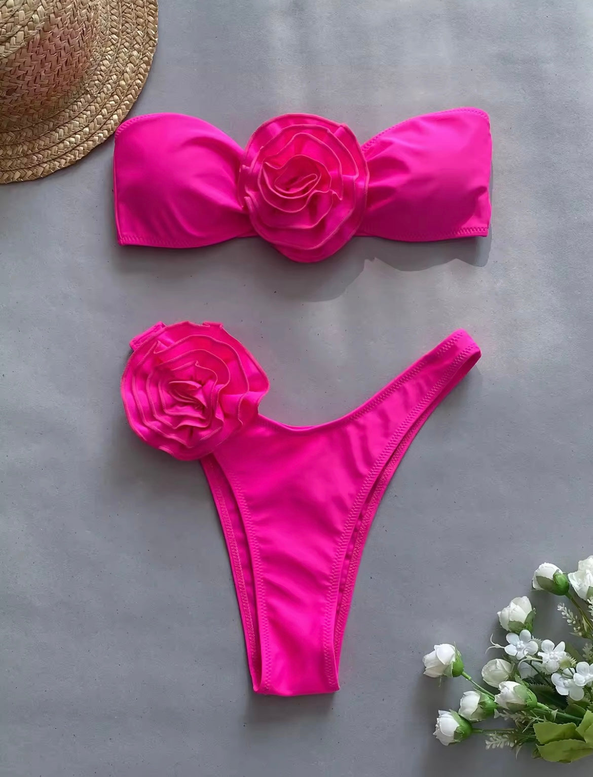 Flower Bandeau Bikini Set Pink