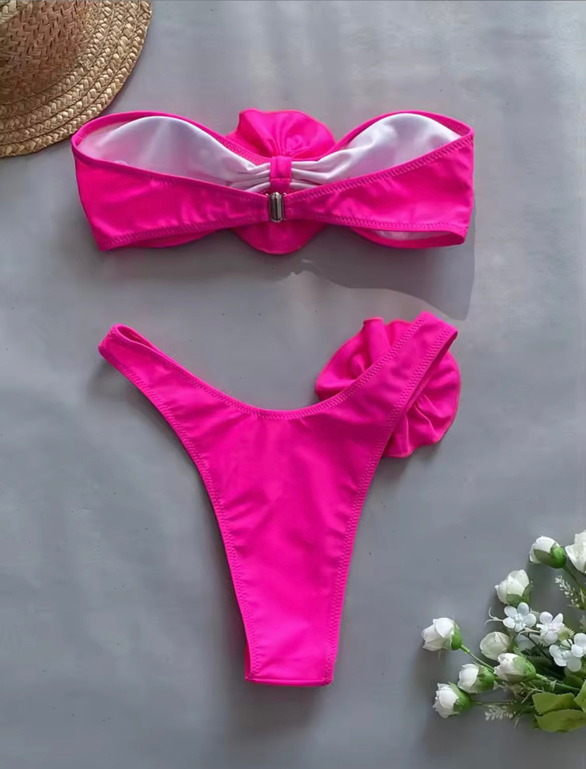 Flower Bandeau Bikini Set Pink