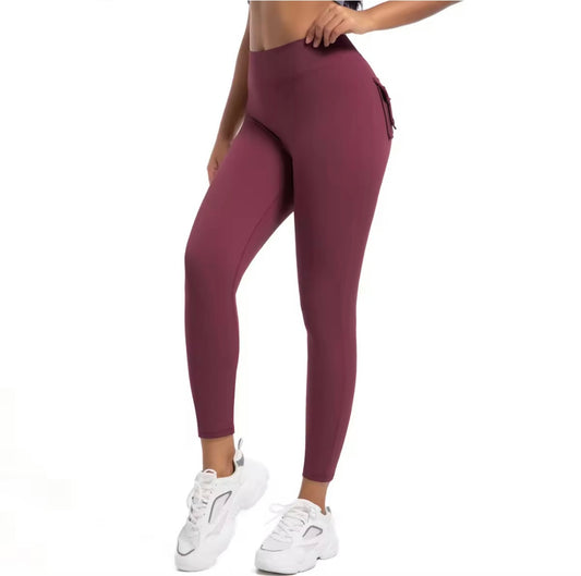 Cargo Pocket Leggings Wine Red