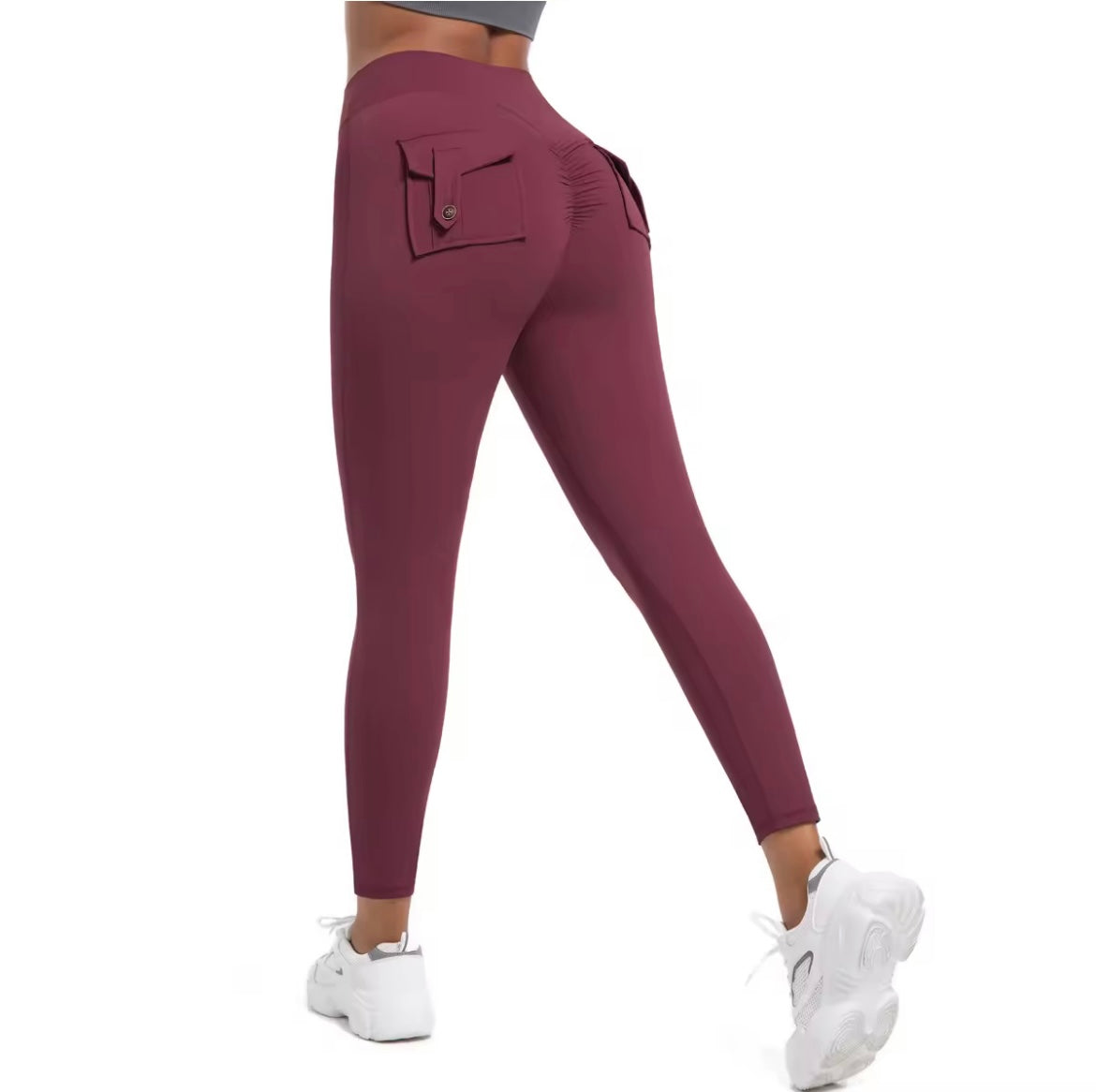 Cargo Pocket Leggings Wine Red