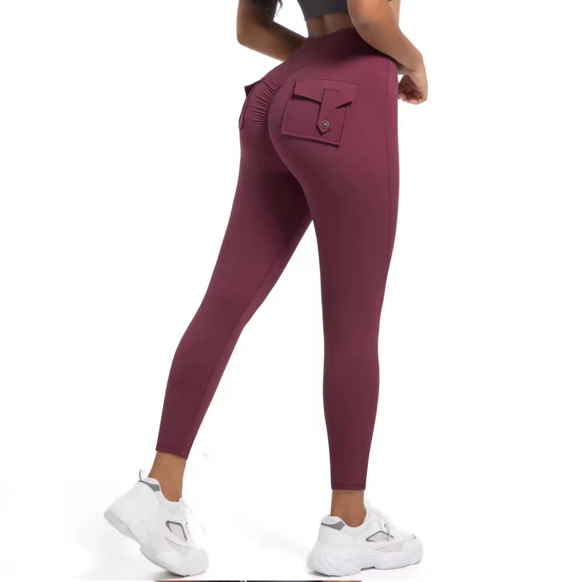 Cargo Pocket Leggings Wine Red
