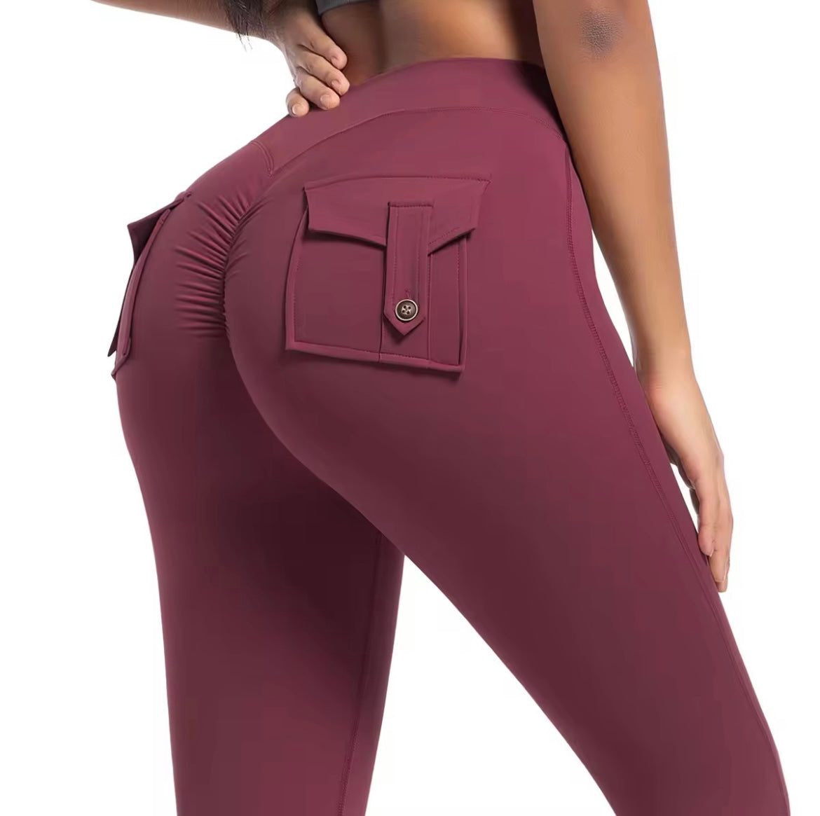 Cargo Pocket Leggings Wine Red