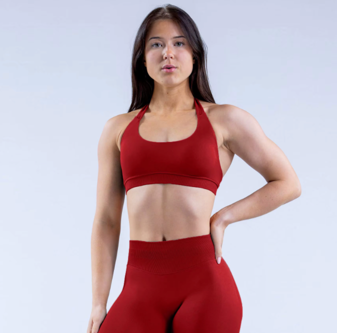 Ribbed Backless Bra Red