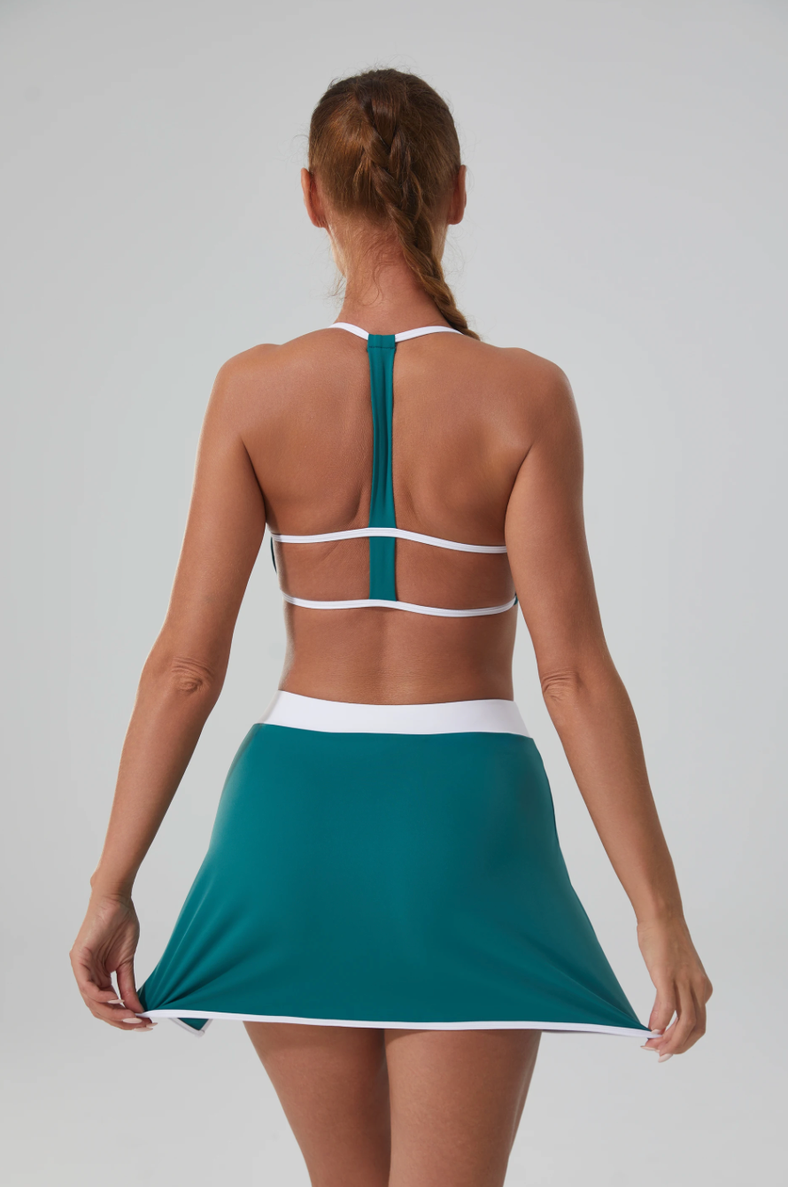 Soft Stretchy Tennis Bra and Skirt Set Green