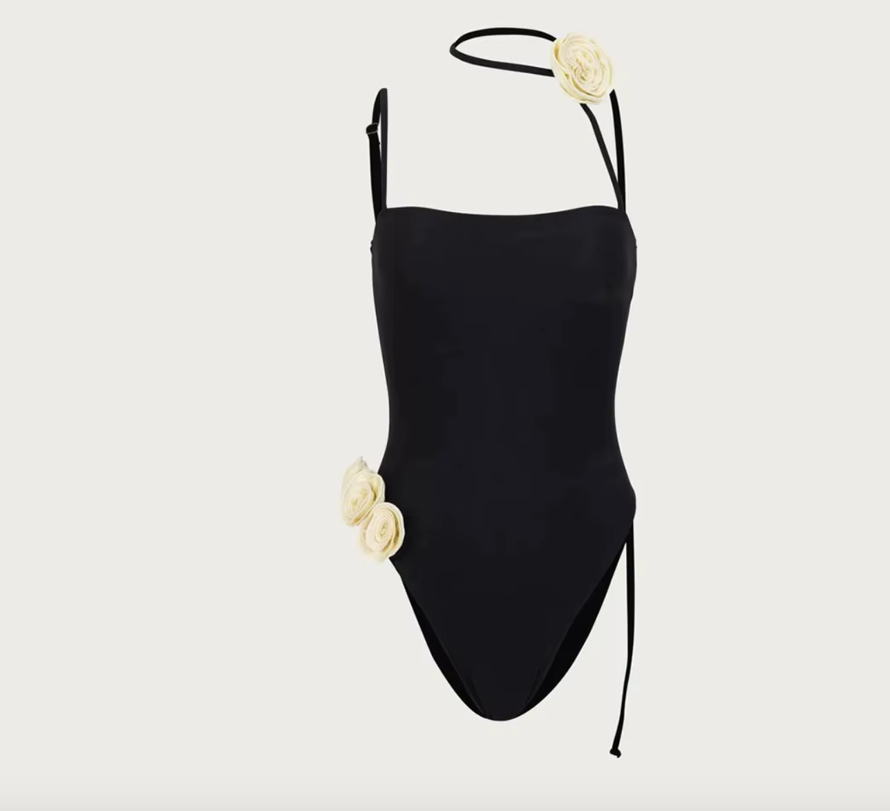 White Flower Swimsuit Black