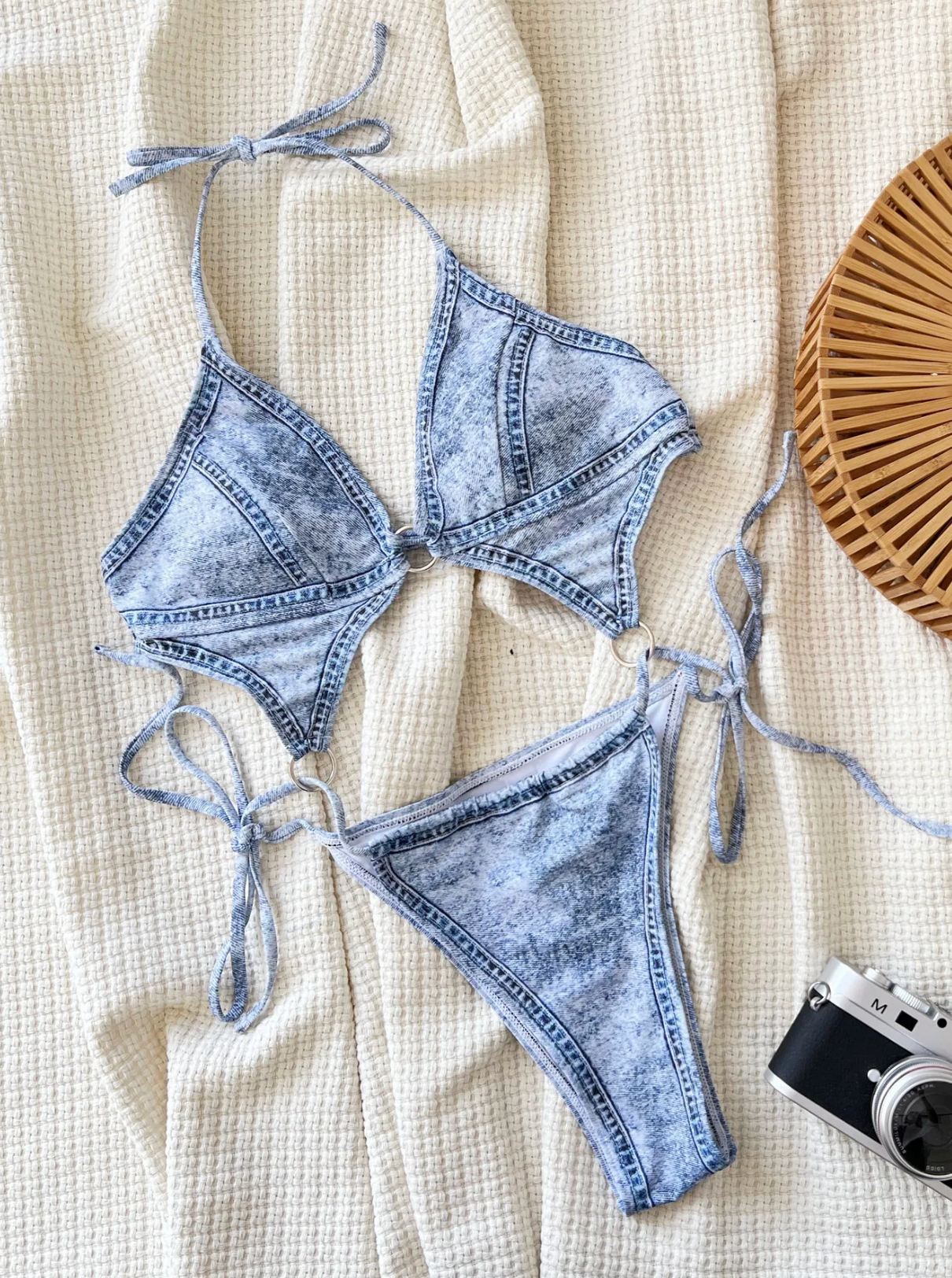 Denim Halterneck Swimsuit Blue