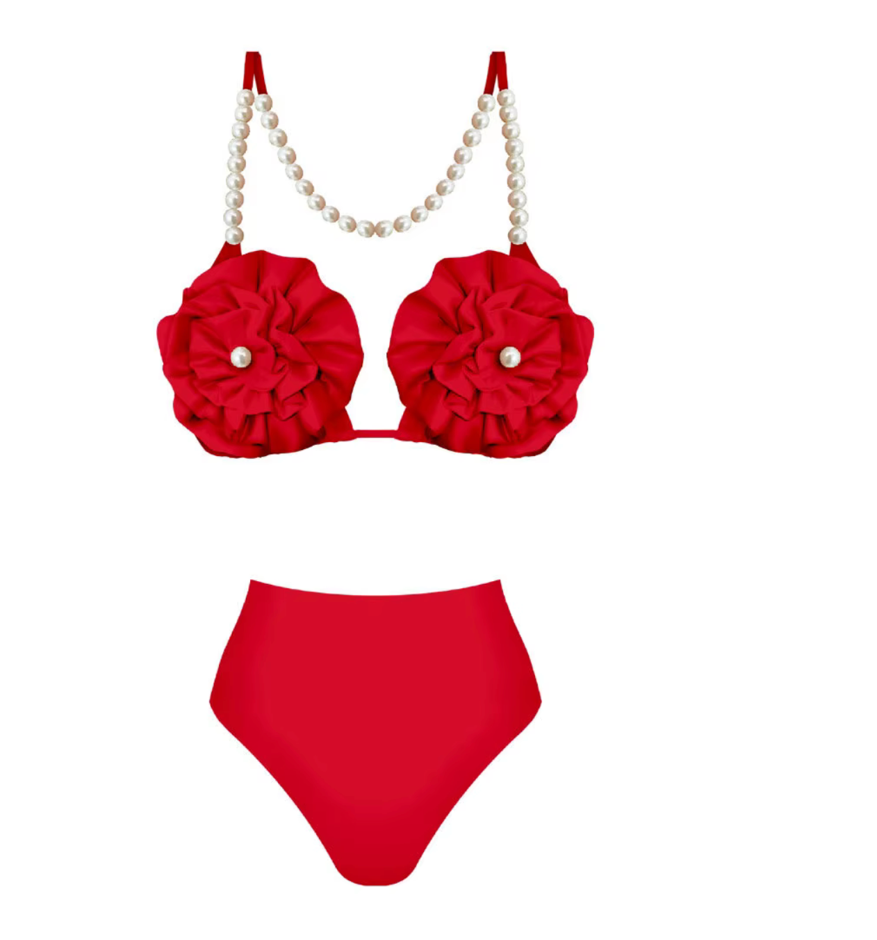 Floral Pearl Bikini Set Red