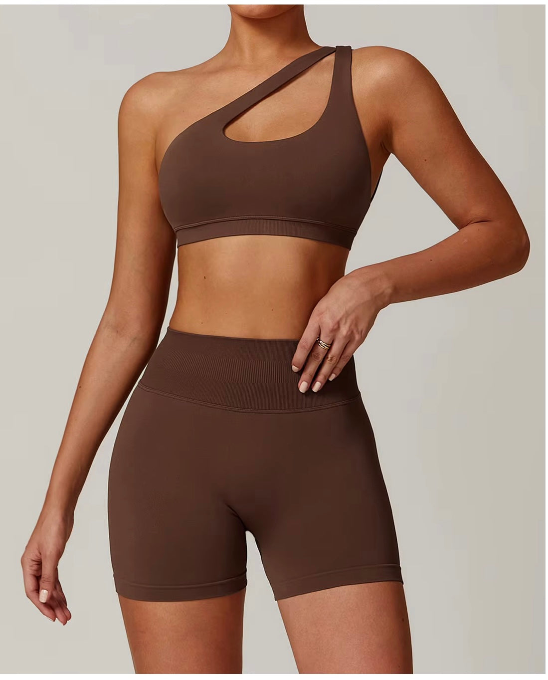 Morena Compression Shorts And Bra Set Brown