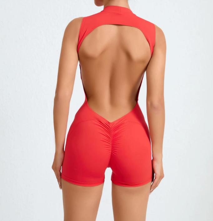 Scrunch Backless Bodysuit Red