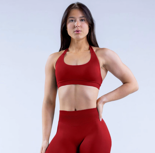 Ribbed Backless Bra Red