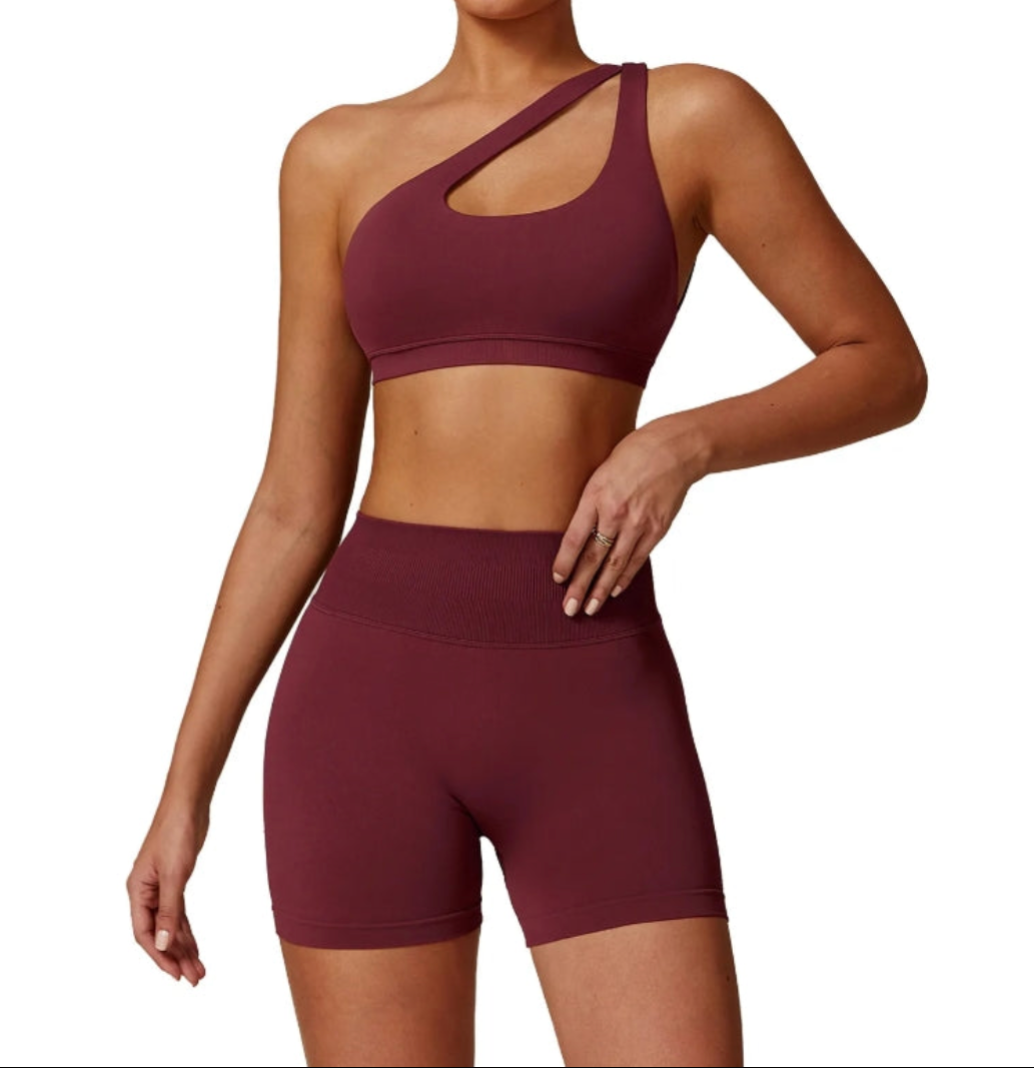 Morena Compression Shorts and Bra Set Wine Red