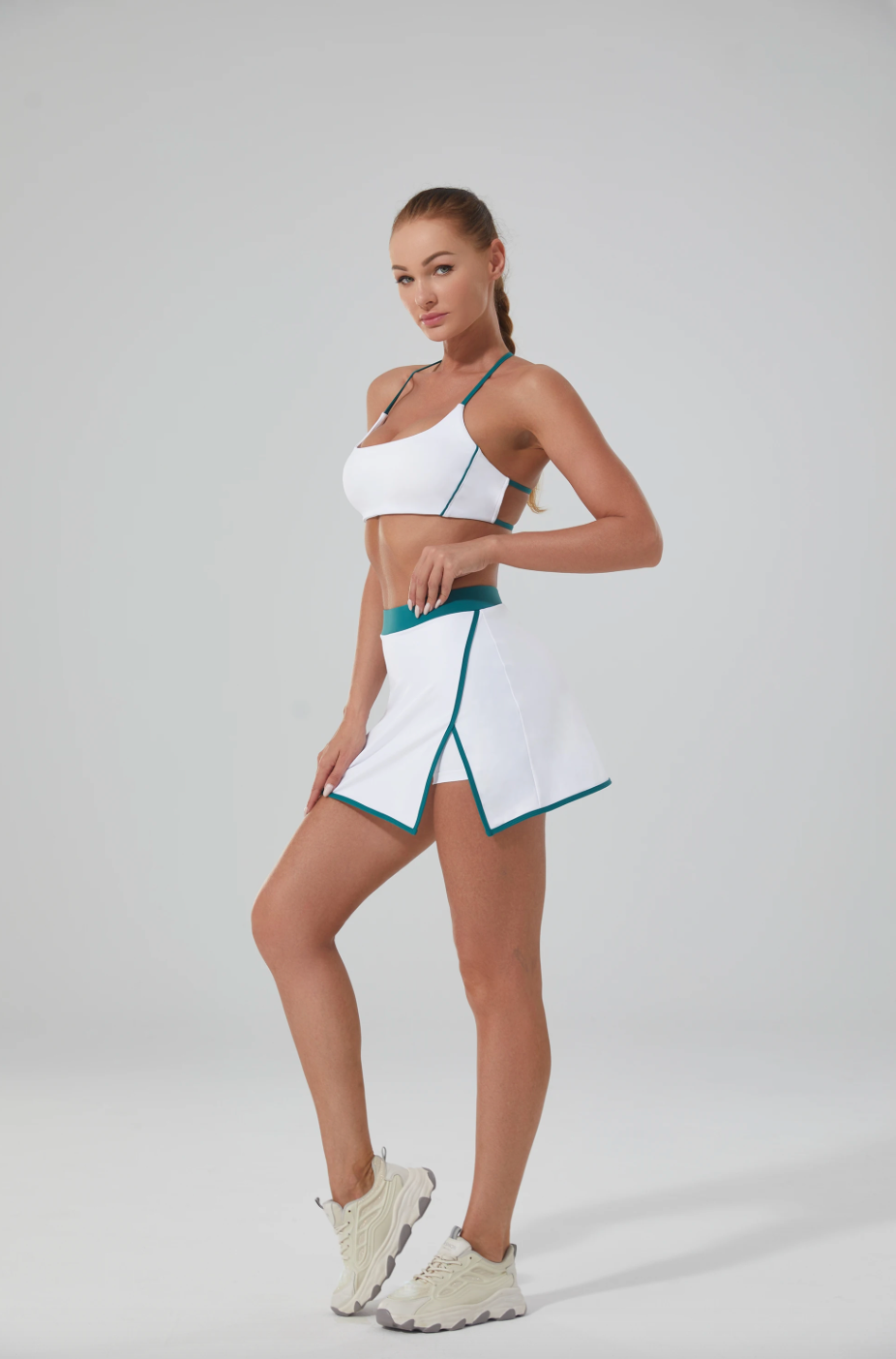 Soft Stretchy Tennis Bra and Skirt Set White