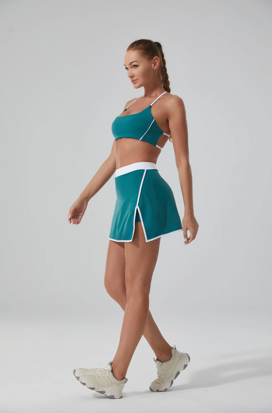 Soft Stretchy Tennis Bra and Skirt Set Green